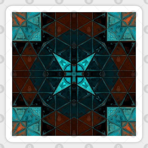 Mosaic Kaleidoscope Square Blue and Orange Sticker by WormholeOrbital